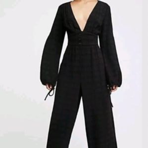 Free People True Lovin Jumpsuit M Black Linen